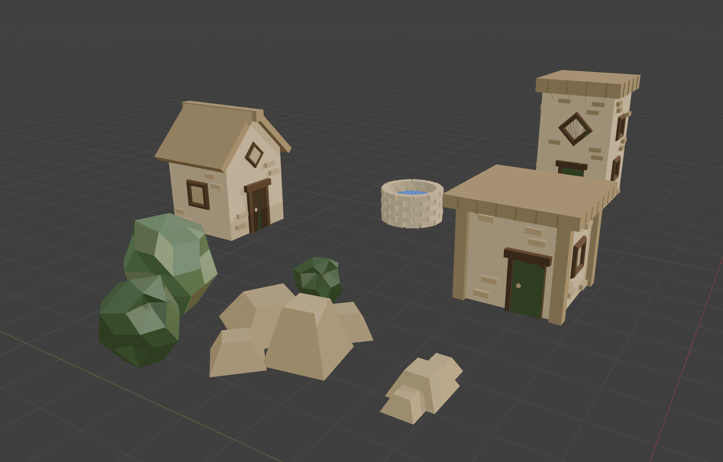 Stealin Apples orchard houses and props modeled in Blender